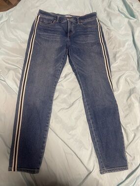 LOFT Dark Blue Skinny Jeans with White Side Stripes